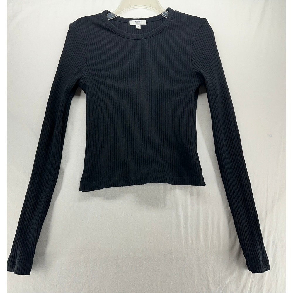 AGOLDE Alma Crewneck Ribbed Long Sleeve Top Black Womens Size M